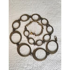 metal antiqued brass tone hammered circle ring link belt adjustable boho hippie